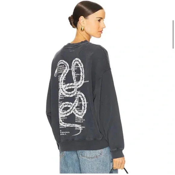Anine Bing Jaci Sweatshirt Twisted Snake in Washed Black color (MEDIUM) - Picture 6 of 8